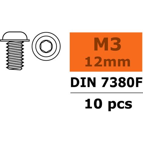 Revtec - Hex Button Head Screw - Flanged - M3X12 - Steel - 10 pcs