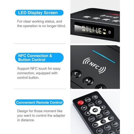 Émetteur Bluetooth, Adaptateur Récepteur Transmetteur Bluetooth 5.0 3 En 1, Fm Voiture Audio 3,5Mm Jack Hifi,Rca/Aux/Optique/[F162] (1/4)