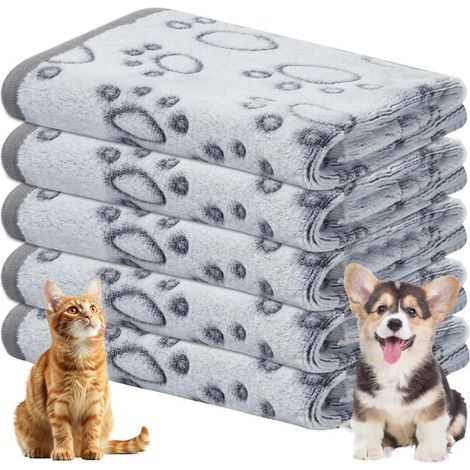 5 PCS Peluche Couverture Chien Chat Flanelle Lavable Gris 60x40cm Imprimé Convient pour Petits Moyens Chiots Chatons Aucuneary (1/5)