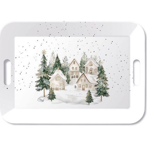 Plateau rectangulaire en mélamine village de Noël 46,5 cm (1/2)