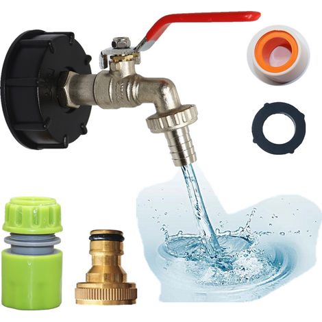 Adaptateur Robinet Tuyau Arrosage pour Cuve 1000 L, Robinet Universel pour Connexion De Tuyau De 1/2 Pouce, Vanne De Sortie à Bille IBC, Adaptateur De Robinet pour Tuyau D'arrosage (1/5)