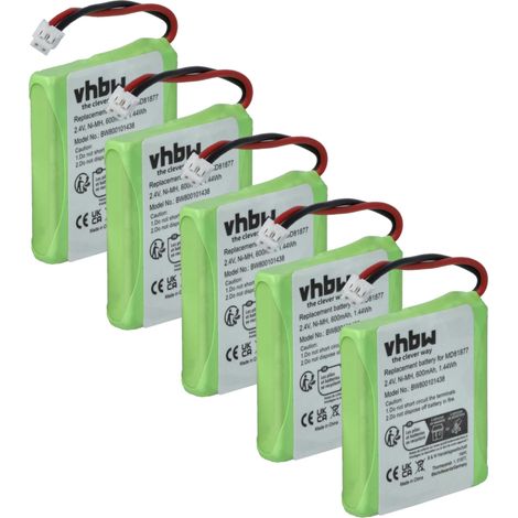 vhbw 5x Akku kompatibel mit Telekom Sinus A201 schnurlos Festnetz Telefon (600 mAh, 2,4 V, NiMH)