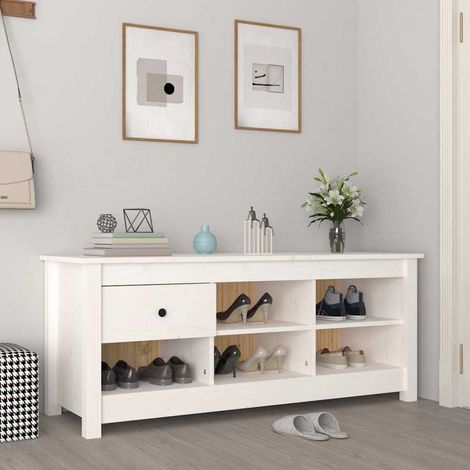 vidaXL Zapatero de madera maciza de pino blanco 110x38x45,5 cm (1/5)