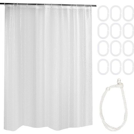 180x200cm Rideau de Douche Semi Transparent Anti-Moisissure, 3D Motif Rideau de Bain en Galets, Rideau de Douche de Pierre de Cristal avec Embrasse à Perles 12 Crochets à Anneaux pour Baignoire (1/5)