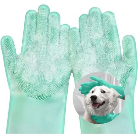 Gant de Toilettage pour Chien, Nettoyage et Massage en Silicone Souple, pour Bains de Chiots et Chatons, Cuisine, Voiture (Vert) (1/5)