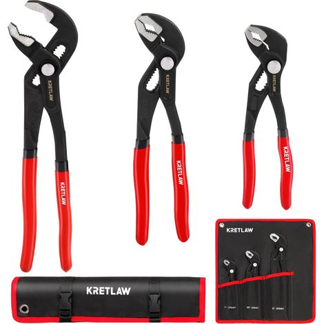 Lot de 3 pinces multiprises 180/250/300 mm en Cr-V, pince à tube réglable, serrage rapide avec joint coulissant rainuré (1/5)