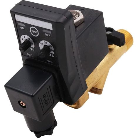 1 - Magnetventil - Ablassventil - Einstellbarer Timer für Luftkompressor - Kondensatabführung - Messing - Schwarz - 1/2" (1/5)