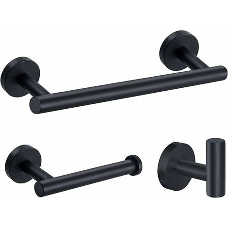 Set di 3 portasciugamani da parete in acciaio inox cromato, accessori per il bagno da 12"/305 mm, portasciugamani + porta carta igienica + ganci per asciugamani FOREHILL (nero) (1/5)