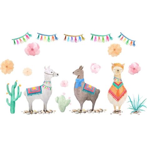 BEBUSINGOTO Pegatinas de pared de alpaca extraíbles, lindas calcomanías de animales para habitaciones infantiles y decoraciones de fiestas. (1/5)