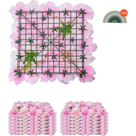 Panneau mural floral 3D, lot de 12 pièces de 38 x 38 cm, fond mural floral artificiel avec support en maille, design sans couture et installation facile pour la décoration de mariage, la Saint-Valenti (1/5)