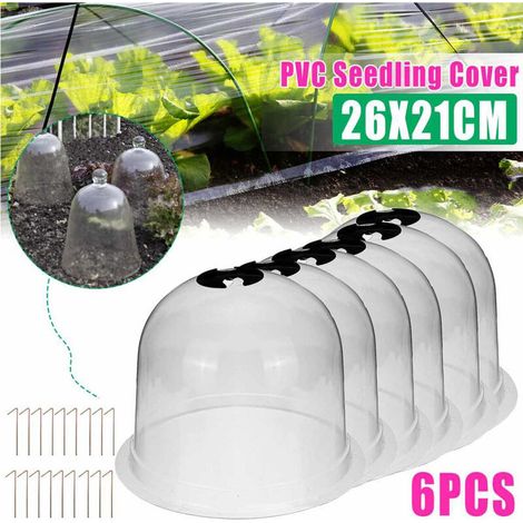Cloche de jardin [6PCS] Dome plastique réutilisable transparent 2023cm pour protection des semis avec pinces et étiquettes (1/5)