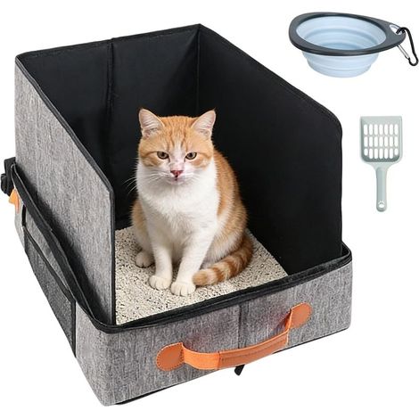 Bac À Litière De Voyage, Bac Litiere pour Chat Portable Et Pliable, Caisse Chat Litiere Et Portable, Litiere De Voyage en Tissu Oxford, Le Camping, Pliable, Étanche, 50 X 40 X 28 Cm, Gris (1/5)