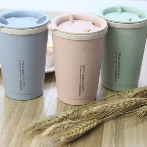 Tasse Voyage Isolée Double Paroi - En Fibres de Paille de Riz - Sans BPA - Couvercle À Vis - Poignée Texturée - Léger - 350 ml (1/2)