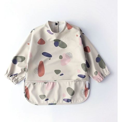Tablier de Mangeage Enfant Imperméable à Manches avec Poche, Salopette Lavable Douce, Barboteuse Colorée Beige Taille S 6-12 Mois (1/5)