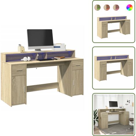 Scrivania con scomparti - vidaXL Scrivania con Luci LED Rovere Sonoma 160x55x91cm in Multistrato - Scrivania con cassetti