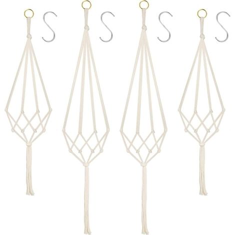 Pot suspendu en macramé, support de pot suspendu pour fleurs, suspension pour plantes en macramé, pot suspendu en corde de coton macramé, support pour plantes, décoration de jardin d'intérieur avec 4 (1/4)