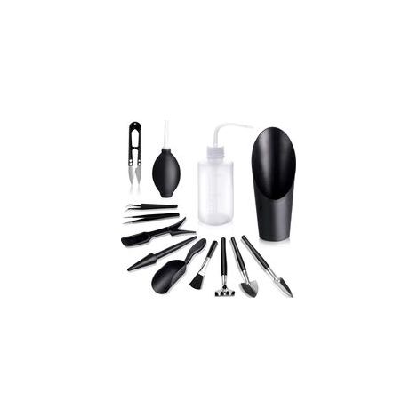 Ensemble d'outils pour plantes succulentes, kit de 13 mini-outils de jardinage, ensemble d'outils de rempotage et d'entretien pour plantes succulentes et mini-jardins, noir. (1/5)