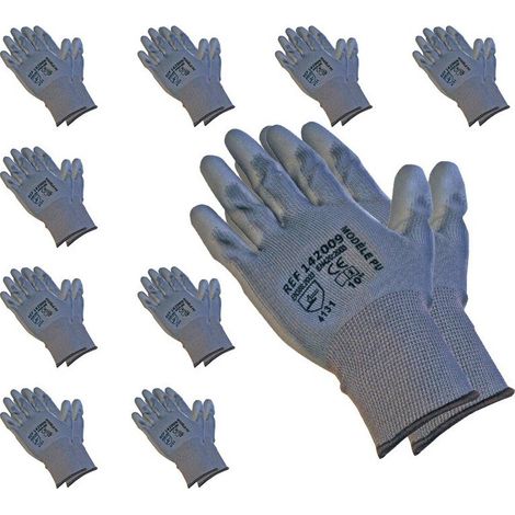 OSE – Gants de jardinage taille 11 en polyuréthane – Lot de 10 paires – Résistants à l'abrasion – Lavables à l'eau et au savon