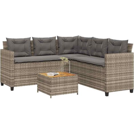 vidaXL Sofá de jardín en forma de L con mesa y cojines ratán PE gris (1/5)