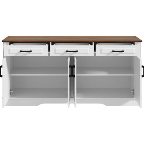 Credenza bianca in MDF con 3 cassetti e 4 porte, 160 x 40 x 75 cm (1/5)
