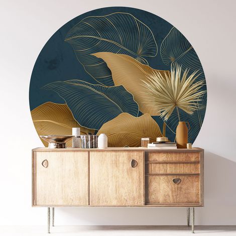 Sticker mural rond / cercle - Motif botanique - Diamètre 50 cm - Adhésif + Protection MATE (1/3)