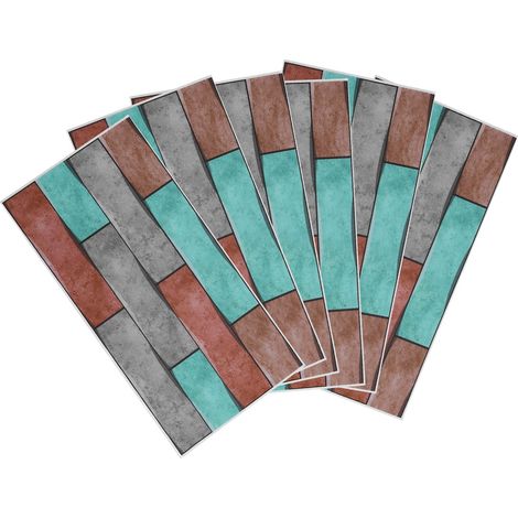 Lot de 6 stickers muraux colorés à motif brique, imperméables et auto-adhésifs, pour la décoration intérieure. (1/5)