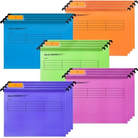 Lot de 24 dossiers suspendus A4 en polypropylène avec onglets et inserts pour cartes pour l'organisation du bureau, le travail à domicile (couleur mélangée) (1/4)