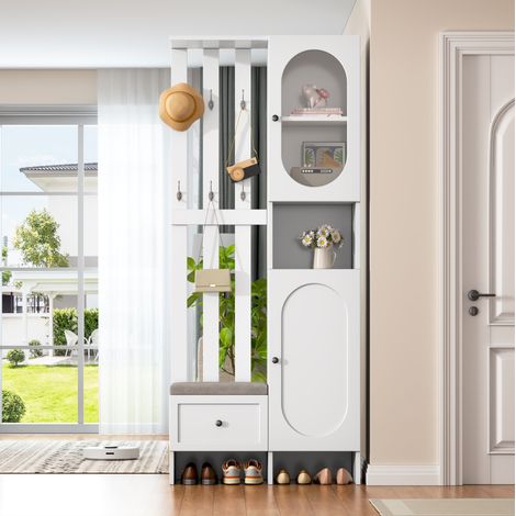 Garderobenschrank mit Schuhbank und Haken 85x33,5x200 OKMYHOME (1/5)