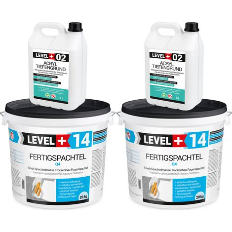 LEVEL+ Fertigspachtel 40kg Spachtelmasse und Acryl Tiefengrund 10L SET601 (1/3)