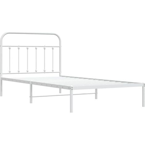 Cadre de lit mĂ©tal sans matelas et tĂȘte de lit blanc 107x203 cm vidaXL (1/5)