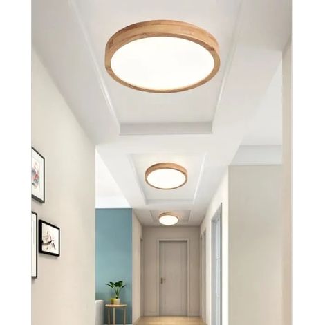 3pcs Plafonnier LED en Bois,Moderne Plafonnier Rond Lumière Naturelle 4500K,30cm (1/4)