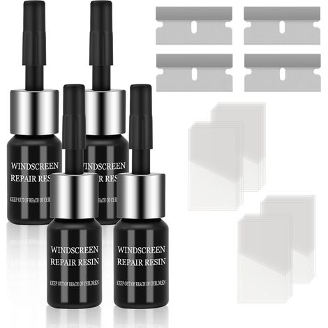Kit Reparation Pare Brise, 4PCS Kit de Réparation de Verre Fissuré, Outil Réparation Pare-Brise, Liquide Réparation Verre, pour Craquelures, Rayures, Trous, Dommages en éToile (1/5)
