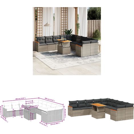11-tlg. Garten-Sofagarnitur mit Kissen Grau Poly Rattan - Gartenmöbel - Outdoor Möbel - Rattan Gartenmöbel - PE-Rattan - Lounge Set - Home & Living (1/3)