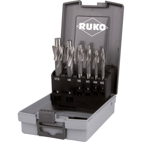 RUKO Jeu de fraises à embout plat 6 pcs DIN 373 HSS M 3 - M 10 fin pour trou traversant dans un boîtier en plastique ABS - 102450RO