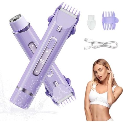 Rasoir électrique femme 2-en-1, ladyshave et tondeuse bikini, étanche et rechargeable, pour visage, aisselles et jambes, violet (1/5)