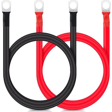 2 pièces Câbles de batterie 1M 3WAG/25mm² 12V Câble de batterie pour voiture Batterie de voiture Câble en cuivre avec bornes SC25-10 Rouge et Noir Câbles en cuivre pour camion, moto, solaire (1/5)