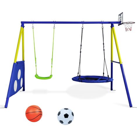 Portique Balancoire Enfant Exterieur Max.200kg Multifonctionnelle 4-en-1 Cadre de Support avec 2 Balançoires (1/3)