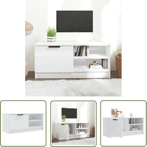 The Living Store TV-Schrank Hochglanz-Weiß 80x35x36,5 cm Holzwerkstoff - TV Schrank - Holzwerkstoff Möbel - Weißer TV Stand - Wohnzimmerschränke - Media Regal (1/5)
