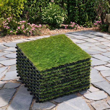 Gazon artificiel 10 dalles 30 x 30 cm pour terrasse et balcon (1/5)