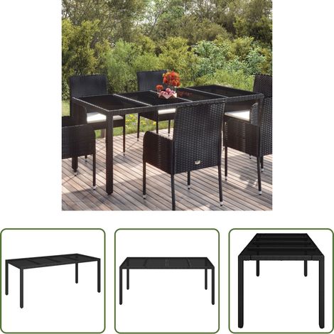 Glasplatte - Gartentisch mit Glasplatte Schwarz 190x90x75 cm Poly Rattan (1/5)