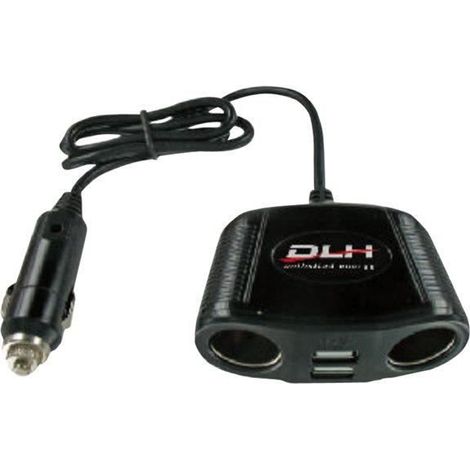 DLH Chargeur multiprise pour voiture avec 2 prises allume-cigare et 2 ports USB 12/24V 2A DYWU945 noir