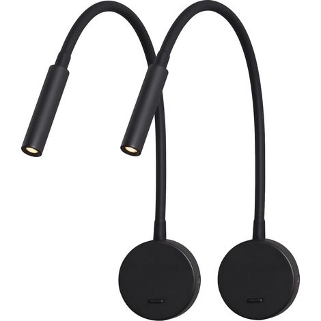 Gooseneck Reading Lamp 400 mm Lighting Set of 2 LED 3W 3000K Warm White Bedside Wall Light with Switch for Bedroom Living Room Books Black (1/5)