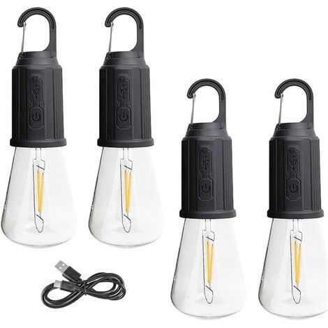 Lampe de camping rechargeable, 4 paquets d'ampoule de tente suspendue avec crochet, modes d'éclairage, lampe de tente pour le camping, la randonnée, la randonnée (1/5)
