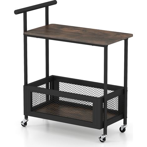 COSTWAY 2-Tier Sofa Side Table Rolling End Table with Handle (1/5)