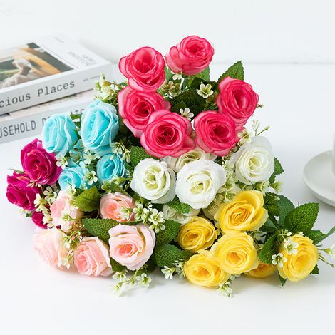 Bouquet De Fleurs Artificielles - 6 Roses Grandes Têtes + 18 Petites Têtes - Faux Soie - 29 Cm - Décoration Intérieure Maison Bureau Mariage - 1 Pièce (1/5)