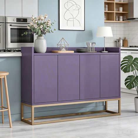Küchenbuffet - 120 x 30 x 80 cm - 4 Türen ohne Griffe - Blau - MDF & Spanplatten