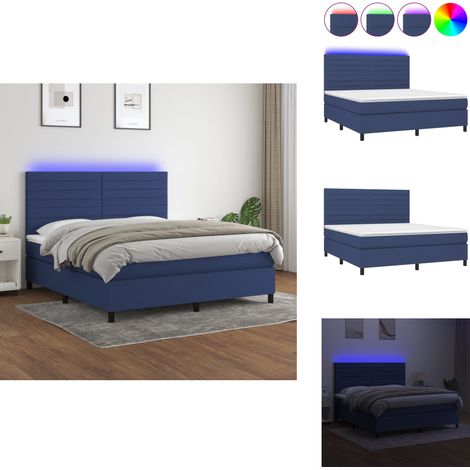 Sommier à lattes de lit et matelas et LED Bleu 180x200 cm Tissu - Lit Plateforme - Lit Avec Led - Lit Design - Matelas À Ressorts Ensachés - Tête De Lit Ajustable (1/5)