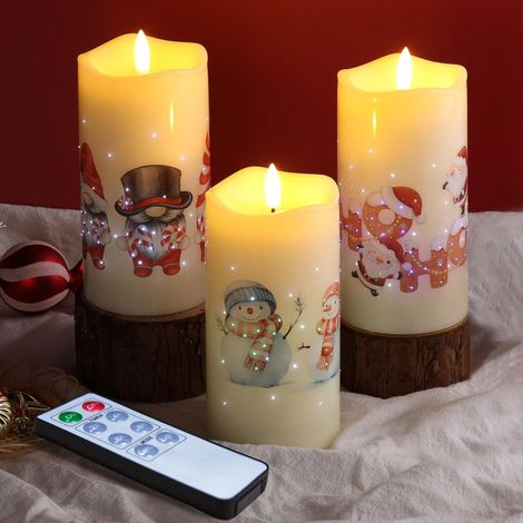 Set 3 candele LED natalizie telecomando Babbo Natale 10-15 cm (1/5)