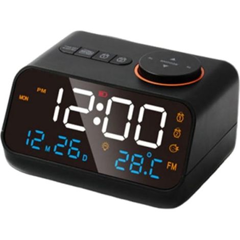 Horloge avec capteur de température et d'humidité - Radio FM - Grand écran LED avec calendrier - Idéale pour la maison - Noire - Taille universelle - USB - 1 pièce