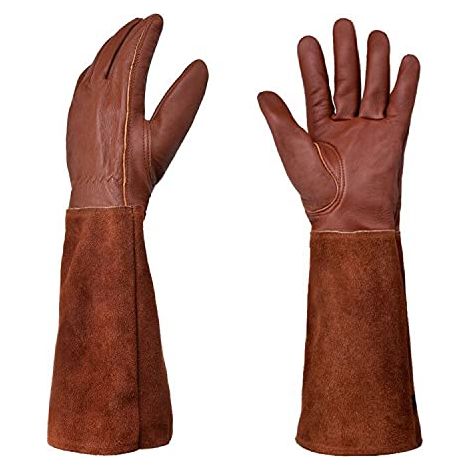 Gants de jardinage pour hommes et femmes en cuir de cerf respirant, résistants aux perforations, longs, résistants aux épines et durables. (1/5)